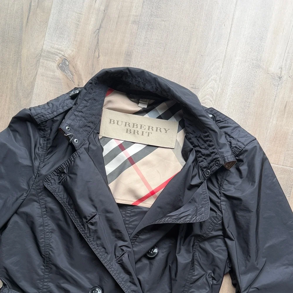 Burberry Women's Black Double-Breasted Trench Jacket - Size 12 - Picture 5 of 6